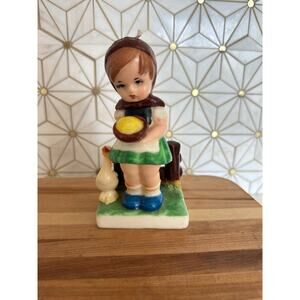 Vintage Girl with Goose‎ Candle – Hand-Painted Figurine Candle, 5” Tall